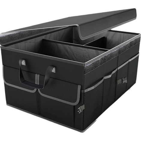 Rangement Coffre de Voiture avec Couvercle, 46 L Organisateur Voiture Pliable, Tissu Oxford Imperméable, Base Antidérapante pour Famille et Voyages