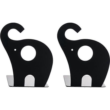 paire de serre-livres en métal en forme d'éléphant de dessin animé, fournitures de bureau pour salle d'étude (noir)-1212cm-Black