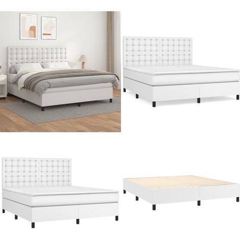 Sommier à lattes de lit avec matelas Blanc 160x200cm Similicuir - Matelas ensaché - Sommier blanc (1/5)