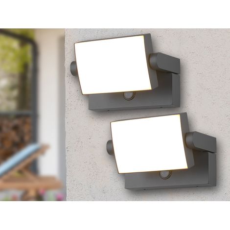 LED Außenwandleuchten 2er SET ALU in Anthrazit mit Bewegungsmelder, Breite 20cm (1/5)