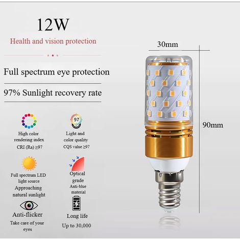 Ampoule maïs LED 12W E14 lumière froide 6000K spectre complet anti‑scintillement Ra97 (1/5)