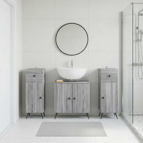 vidaXL 3 Piece Bathroom Cabinet Set BREDA Grey Sonoma Engineered Wood (1/5)