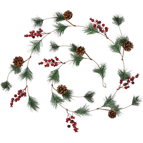 Weihnachtsbeeren-Lichterkette, dekorativer Wandkranz, Kranz aus künstlichen Beerenzweigen und Tannenzapfen, DIY-Weihnachtsbaumschmuck, für die Winterfeiertage und Neujahr