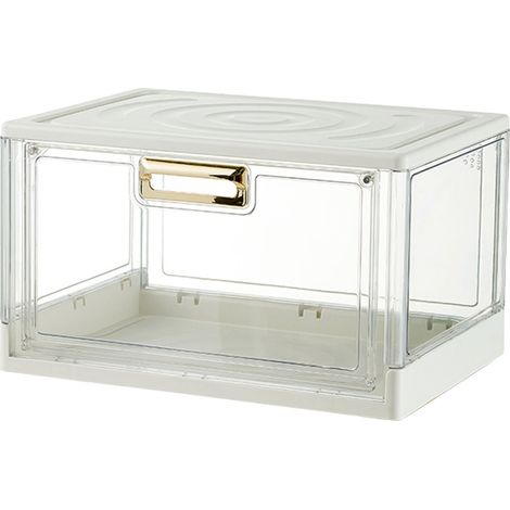 Boîte de Rangement Empilable pour Tasses à Café - Support Verre Transparent avec Couvercle Anti-Poussière - 38x27.5x22.6cm Blanc (1/5)