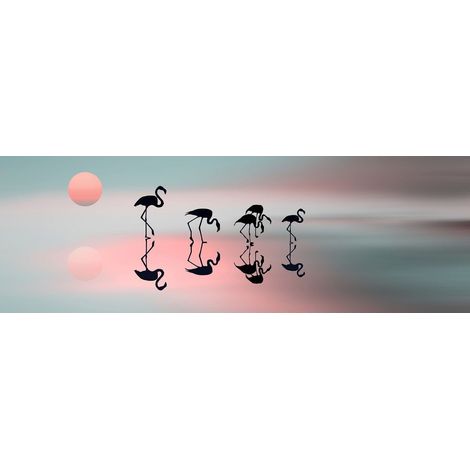 Tableau sur toile flamants roses 30x97 cm - Impression sur Toile Murale Décorative - Image imprimée en HD sur Toile - Toile sur Châssis en Bois FSC - Fabriqué en France (1/4)