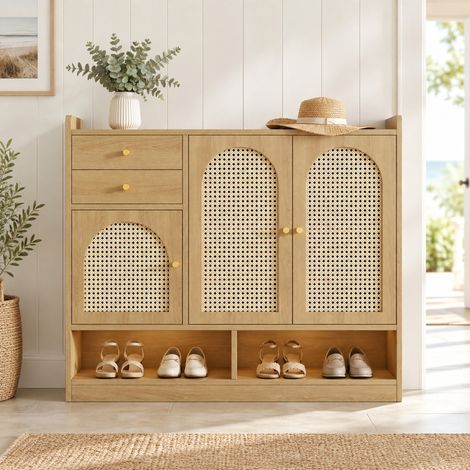 Scarpiera 120x35x100 cm in MDF naturale con vano contenitore FloraGrace (1/5)
