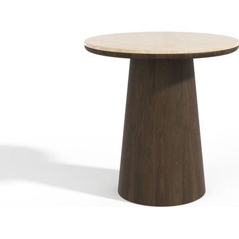Table d'appoint en bois contreplaqué et marbre marbre beige et noyer foncé VERO (1/5)