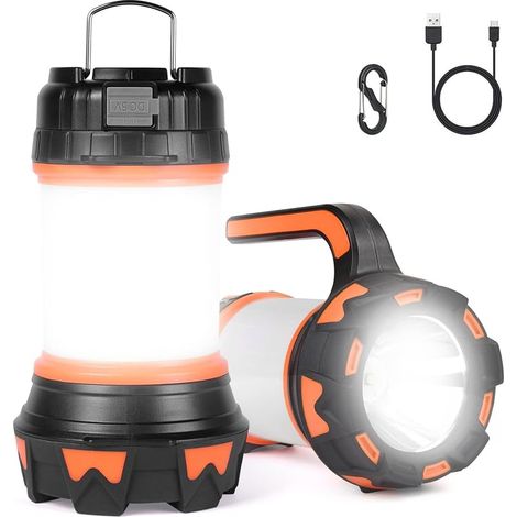 Lanterne LED Rechargeable, 1000 Lumens 4000mAh Lampe Camping 360°, Lampe Led Rechargeable Projecteur Portable, Ultra Puissante, Lampe de Camping 6 Modes, Câble USB Inclus, IPX4 Étanche (1/5)