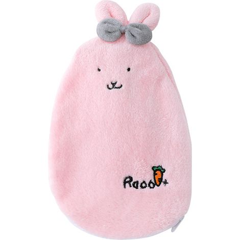 Bouteille d'eau chaude cartoon avec couverture en peluche lapin, sac d'eau chaude anti-explosion, housse amovible pour coussin chauffant. (1/5)