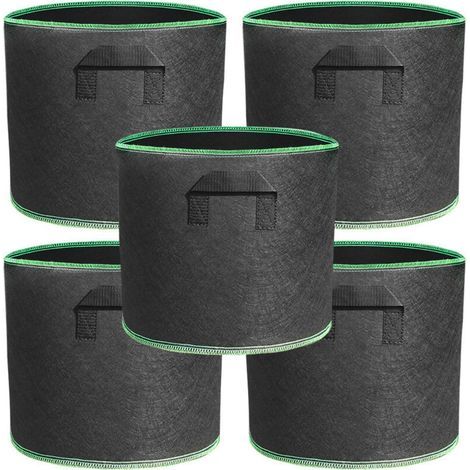 Lot de 5 sacs de plantation non tisse 20L avec poignee Noir (1/4)