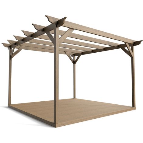 Timber Pergola and Decking Complete DIY Kit, Longhorn design (3m x 3m, Rustic brown finish) (1/4)