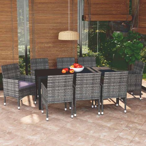 Ensemble à manger de jardin coussins 9 pcs-Salon de jardin Résine tressée Gris 415373 (1/5)