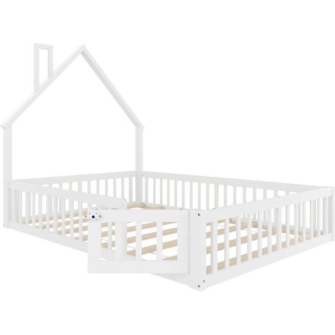 Cama infantil 140 x 190 cm con barrera de seguridad, somier de lamas, pino y MDF, blanca (1/5)