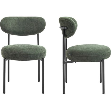 Lot de 2 chaises de salle à manger en tissu chenille vert - Orla