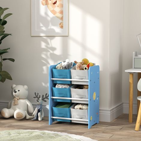 Estantería Infantil para Niños de +3 Años Estantería para Juguetes con 6 Cajas de Tela no Tejida 43x30x60 cm Azul (1/5)