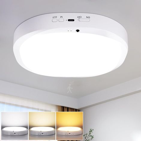 Lampe de Plafonnier avec Batterie 10000mAh, Détecteur de Mouvement Rechargeable sans Fil, Télécommande et Minuterie, 3 Températures de Couleur, pour Salle de Bain, Garage, Escalier (1/5)