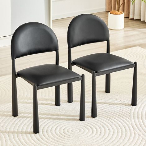 Ensemble de 2 chaises de salle à manger modernes, chaises rembourrées avec dossier semi-circulaire, chaises de cuisine en similicuir et pieds en métal, chaises uniquement (table non incluse), hauteur (1/5)