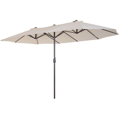 Outsunny – Parasol droit 455x270cm en acier et polyester 180g/m² – Protection optimale contre le soleil – Manivelle d'ouverture facile – Crème