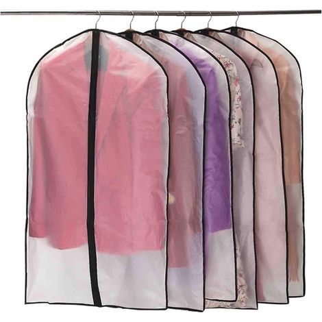 Housses de Vêtements, Anti Poussière Etanche Mite Humidité,Housses de Protection Zip Semi Transparentes pour Chemise Costumes/Manteaux, 6pcs 60 100cm (Noir) (1/5)