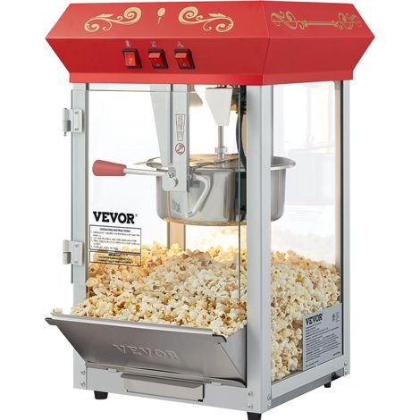 Machine à pop-corn 850 W, cuve de 225 g (8 oz) permettant de préparer 48 tasses par fournée, modèle de comptoir avec couvercle en verre trempé, 4 cuillères doseuses incluses, style cinéma, rouge (1/5)