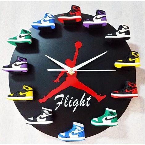 Orologio da parete in vinile vintage fatto a mano, arredamento sportivo per la casa, l'ufficio, la camera da letto, il soggiorno e l'ufficio, sfondo nero Flight (1/5)