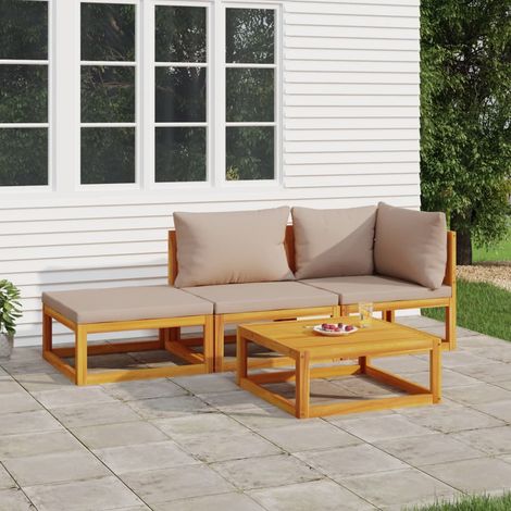 4-tlg. Garten-Lounge-Set mit Taupe Kissen Massivholz (1/5)
