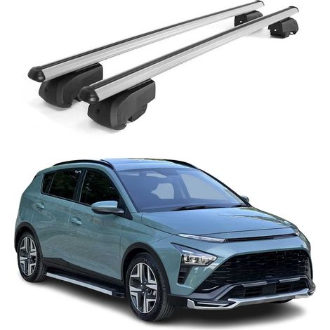 OMAC Aluminium Dachträger Querträger für Hyundai Bayon 2021-2026 – City Crash – ISO/PAS 11154:2006 – Abschließbar – Max. 75 kg – 2 Stangen Silber (1/5)