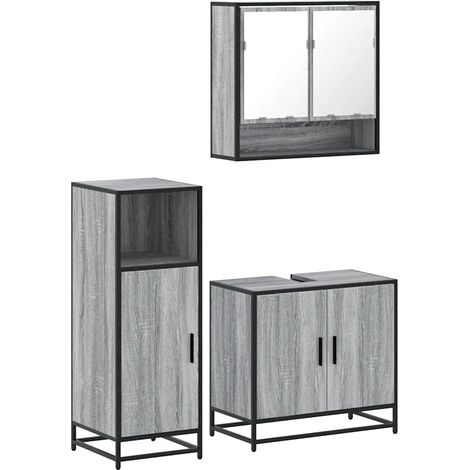 Maison Exclusive - 3-tlg. Badmöbel-Set Grau Sonoma Holzwerkstoff