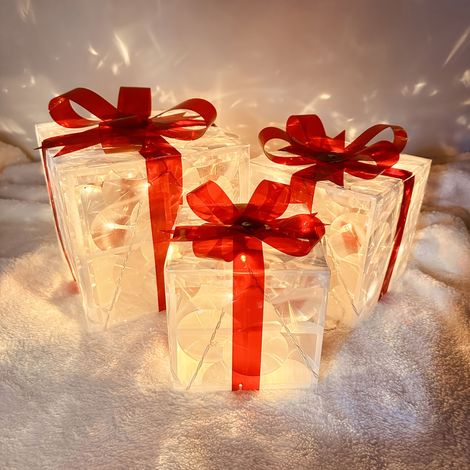Lot de 3 boîtes cadeaux de Noël lumineuses – Décorations en forme de boîtes de Noël – Boîtes cadeaux de Noël – Décorations de fête (1/5)