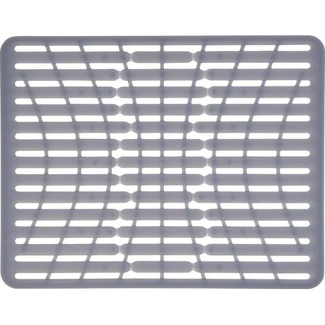 Tapis de protection d'évier en silicone, épais, de qualité alimentaire, avec 3 trous réservés, résistant à la chaleur, lavable au lave-vaisselle, 28,5 x 32 cm, gris (1/5)