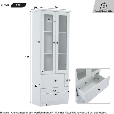 Moderne LED-Vitrine weiß matt 165 cm hoch mit USB-Anschluss, 16-Farben-Fernbedienung, Glasvitrine mit 2 Schubladen, Vertikalvitrine mit verstellbaren Fachböden, Vitrine mit Flügeltüren, MDF-Wohnzimmer (1/5)