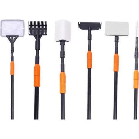 Kit de nettoyage pour aquarium : pinces, épuisette, râteau à gravier, grattoir à algues, fourchette, brosse éponge, nettoyant pour vitres (1/5)