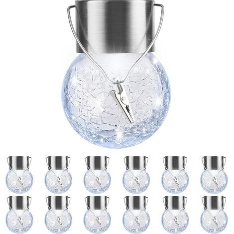 Lot de 12 lampes solaires suspendues pour l'extérieur, lanternes solaires étanches avec poignée et pince, lampes décoratives en verre - AquaForge (1/5)