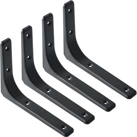 Wall Shelf Bracket, 4 Pack Metal Bracket 200mm x 150mm Heavy Duty Bracket Wall Shelf Bracket for Wall Decor Industrial Kitchen Radiator Wall Mounted (Black)