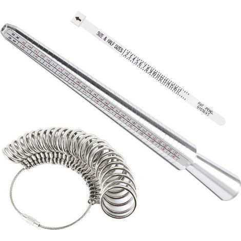 Mandrin de mesure de bagues en aluminium, outil de mesure de bagues avec gabarit et mètre ruban pour mesurer la taille des bagues. (1/5)
