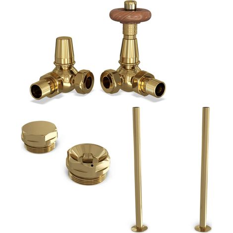 Derry Traditional - Thermostatic Radiator Valve & Installation Kit - Polished Brass Corner 15mm (1/4)