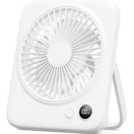 Petit ventilateur de table, ventilateur portable, léger et silencieux, rechargeable, 4 vitesses, pliable à 180°, blanc (1/5)