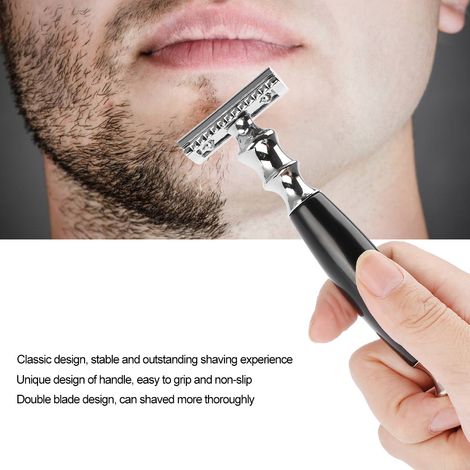 Gabarit de stylisme de barbe en acier inoxydable et ensemble rasoir (rasoir noir) (1/5)