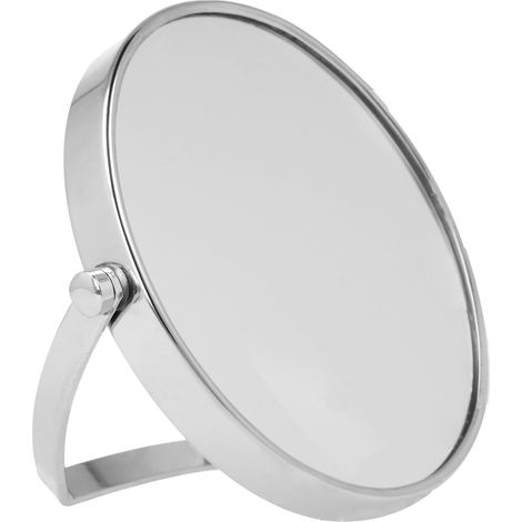 Beauty Miroir de maquillage - Miroir sur pied pour salle de bain et coiffeuse - Miroir rond avec vue normale et grossissement 5x - Miroir de maquillage argenté chromé (1/4)