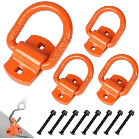 Lot de 4 (Orange) œillets d'arrimage pour charges lourdes, point de butée vissable, anneau en D avec vis, ancrage de remorque, accessoires de remorque pour remorques,voitures, camions, bateaux