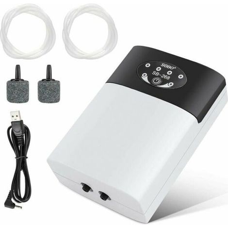 Silent USB portable aquarium air pump, flow rate of 2 x 3Lmin with 2 oxygen air outlets, multiple colors (1/4)