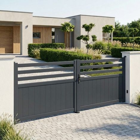 Portail battant aluminium motorisable 400x158 cm anthracite (1/5)