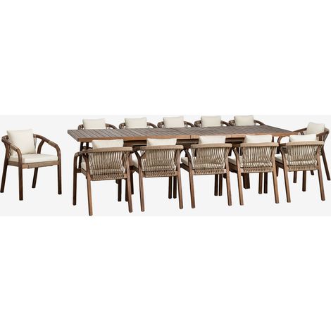 Set de mesa extensible rectangular 200-260-320x100 cm y 12 sillas de comedor con reposabrazos en madera de acacia Dubai SKLUM (1/5)