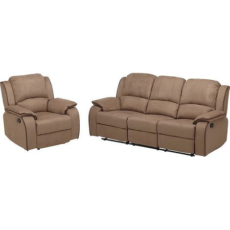 Vente-Unique – Canapé relax 3 places en microfibre taupe – Inclinaison 160° – Garnissage mousse haute résilience – Fauteuil relax inclus