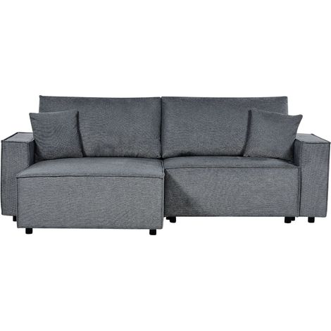Divano letto moderno ad angolo in tessuto a destra Funzione letto in poliestere Schienale imbottito con cuscini Grigio Scuro Karila