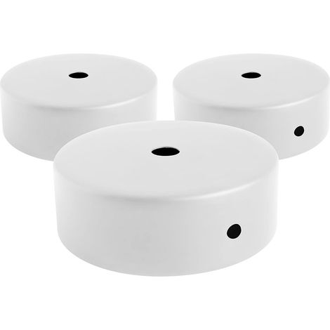 3 Auvents de plafond en métal, cache fil pour lustre couleur BLANC, boîtier de lampe complet avec accessoires serre-câbles, vis et support de plafond. Diamètre 77mm hauteur 26mm (1/5)