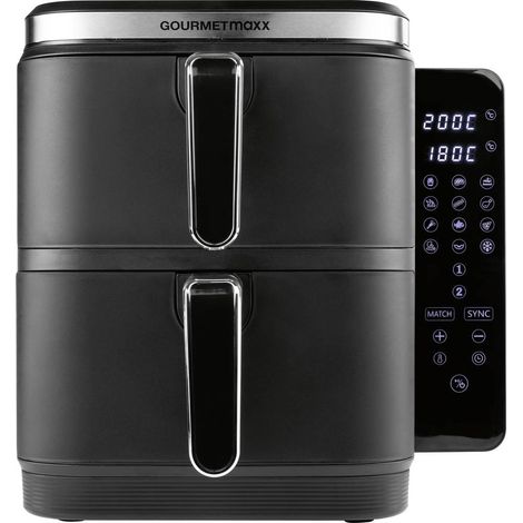 GourmetMaxx 15305 Friteuse à air chaud 10 l 2800 W 2 thermostats séparés, revêtement anti-adhésif, Minuteur digital noi (1/4)