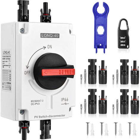 DC isolateur Sectionneur DC 1200V 40A, panneau solaire étanche IP66, disjoncteur miniature UV 746C Interrupteur de séparation CC IP65 étanche pour panneau solaire, système de panneaux solaires, avec (1/5)