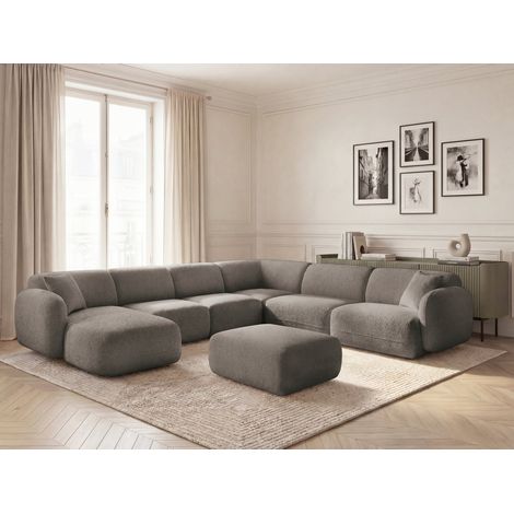 BOBOCHIC - Canapé panoramique fixe modulable ANDA avec 4 chauffeuses, 1 méridienne, 1 angle et 1 pouf Angle droit Taupe (1/5)