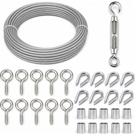 Câble Acier Gainé 23 Pièces Kit Tendeur Jardin 15 m (1/5)